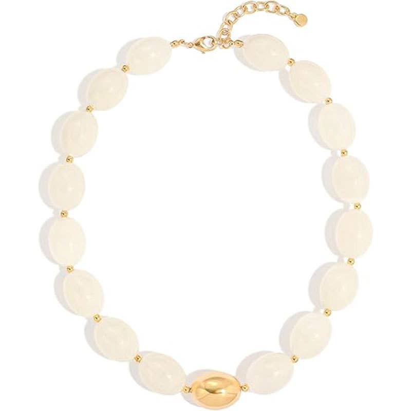 Oval Resin Bead Choker Necklace Beach Vacation Style: White / M