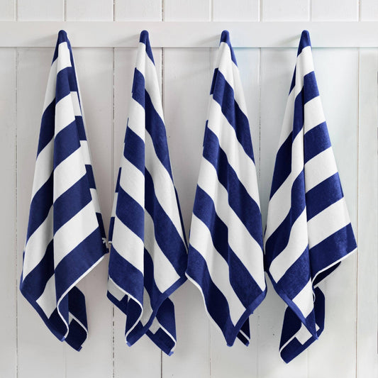 Cotton Velour Cabana Stripe Beach Towel - Novia Collection: Navy