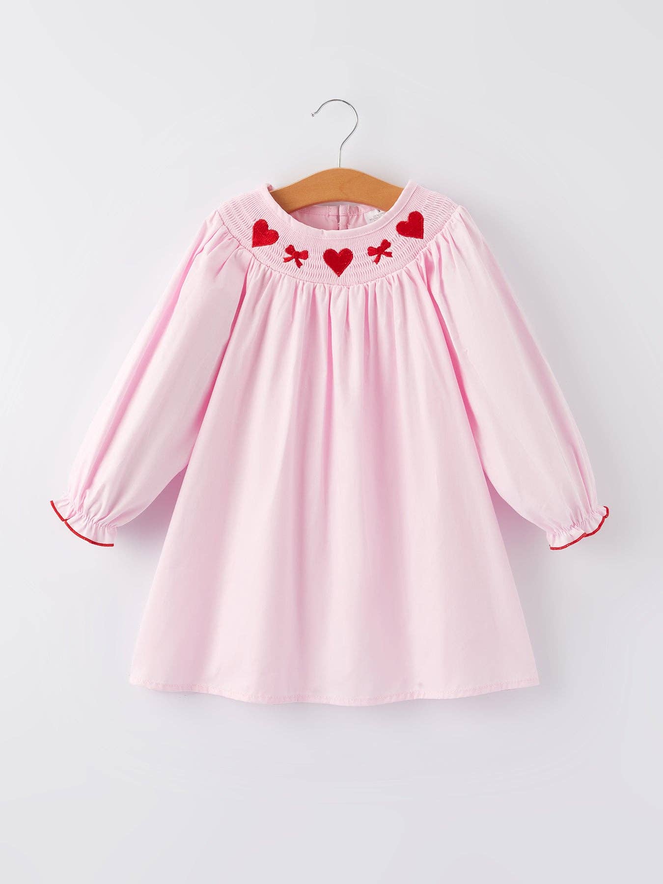 Pink Smocking Embroidery Long Sleeve Girls Dress