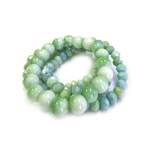 3 Pcs Healing Crystal Natural Stone Beaded Stretch Bracelets: Mint Multi