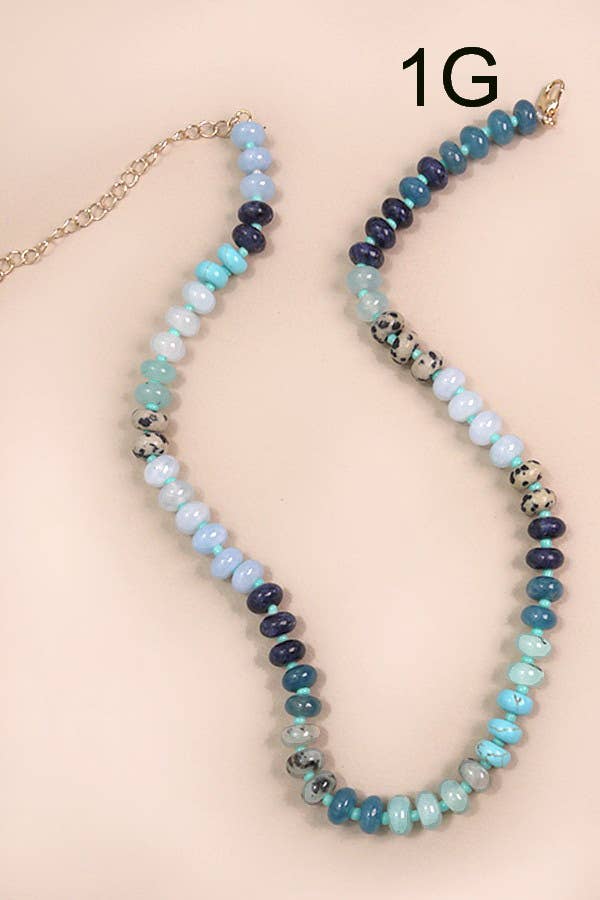 Natural Agate Glass Semi Precious Bead Necklace | 1G