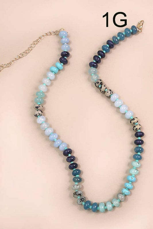 Natural Agate Glass Semi Precious Bead Necklace | 1G