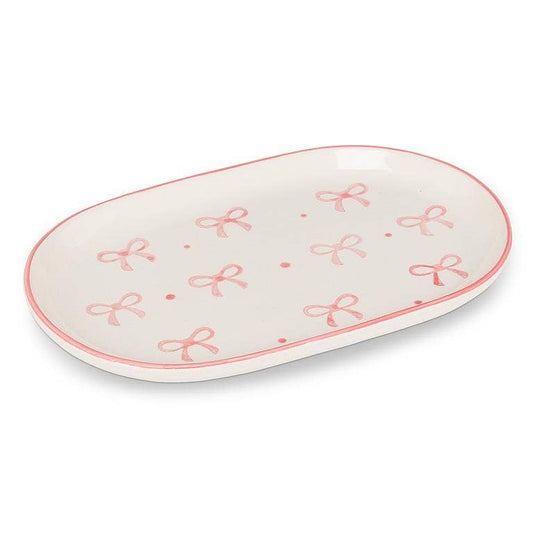 Oval Tray with Bows-Ivory & Pink