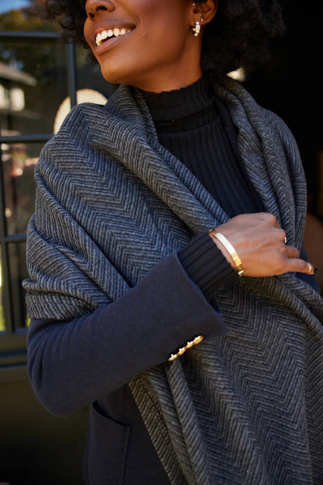 Bayside Herringbone Shawl - Ash