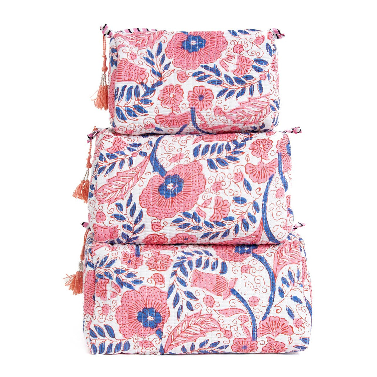 Quilted Makeup/Toiletry Bag: Flowers Pink & Blue