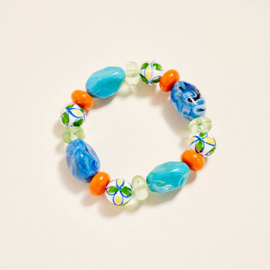 7.25 Inch Marbled Floral Ceramic Bead Bracelet: Blue/Multi / ONE