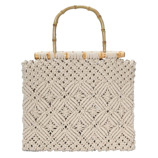 Naomi Macrame Patterned Tote Bag: Beige