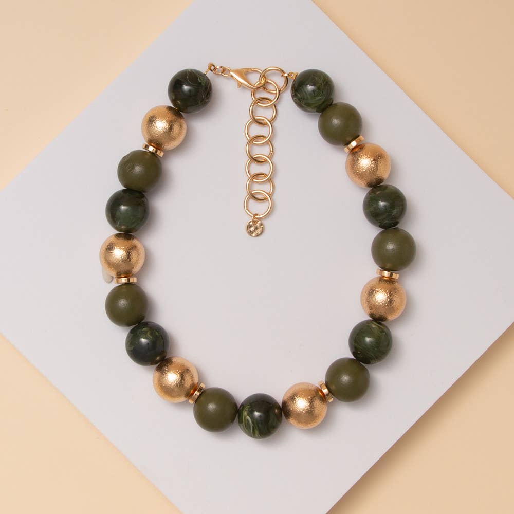 Beaded Multi Color Necklace : Green