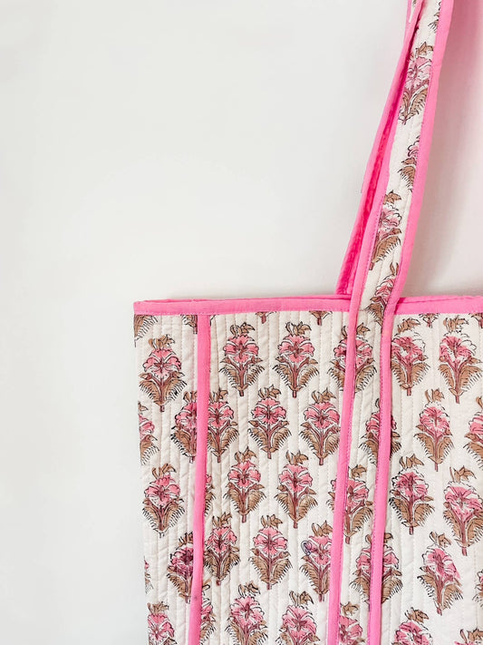Rose Booti Block Print Tote Bag