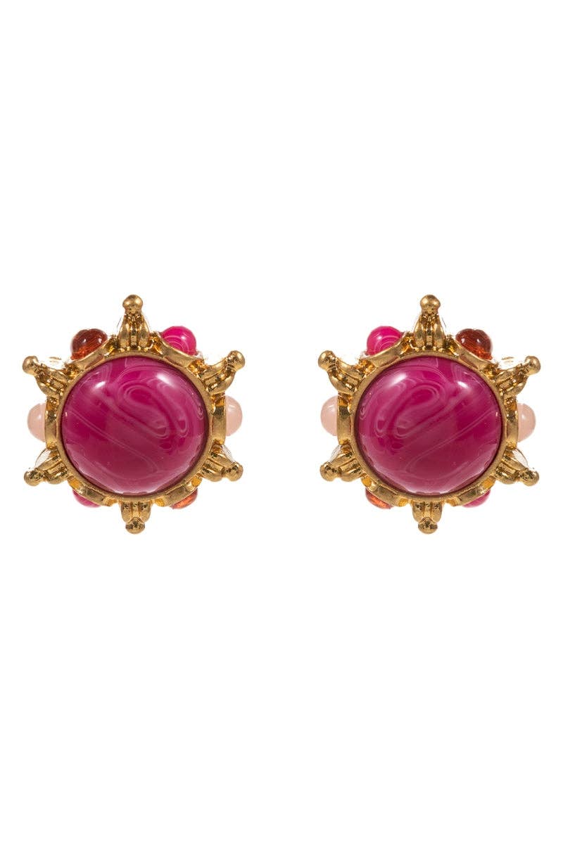 VINTAGE RESIN EPOXY STONE LAYERED POST EARRINGS: HPK / ONE