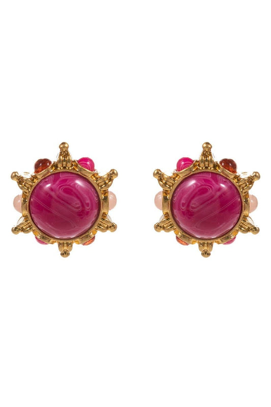 VINTAGE RESIN EPOXY STONE LAYERED POST EARRINGS: HPK / ONE