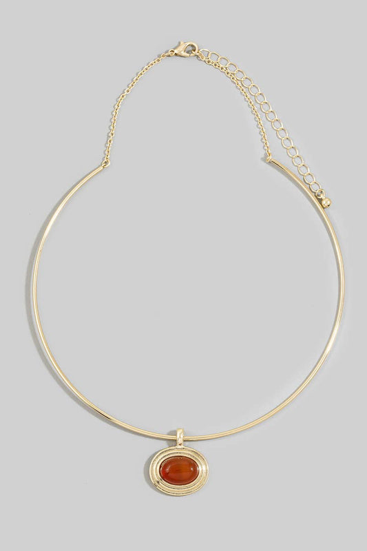 Oval Semi Stone Pendant Omega Wire Collar Necklace: GDBR