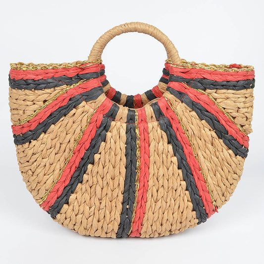 Two Toned Straw Tote Bag: BK