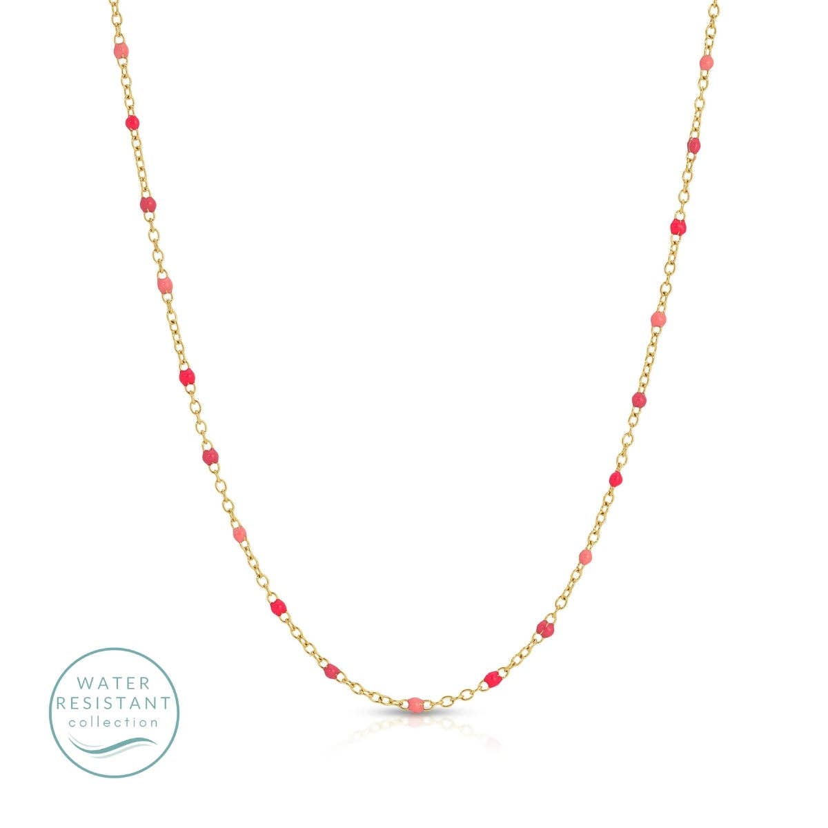 Sweetly Colored Delicate Chain Necklace, Water Resistant: Pink