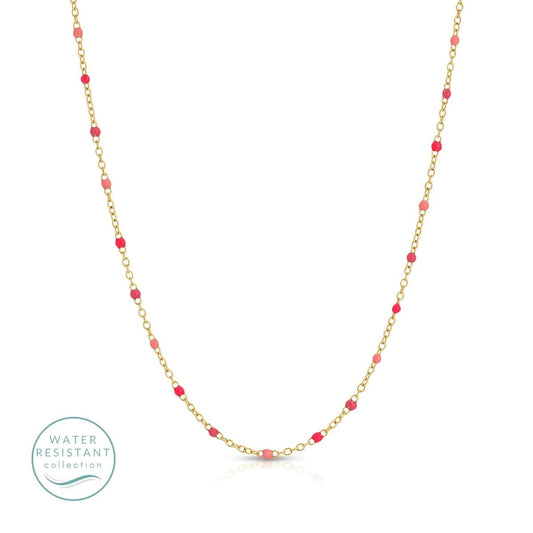 Sweetly Colored Delicate Chain Necklace, Water Resistant: Pink