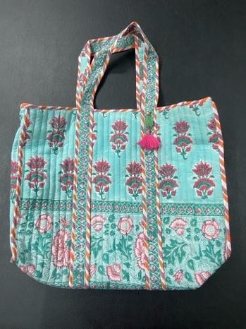 Zipper Tote Bag in Aqua Blossom