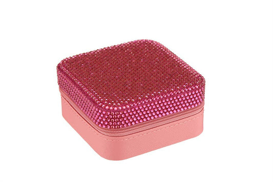 Rhinestone Multi Compartment Jewelry Box: Fuchsia
