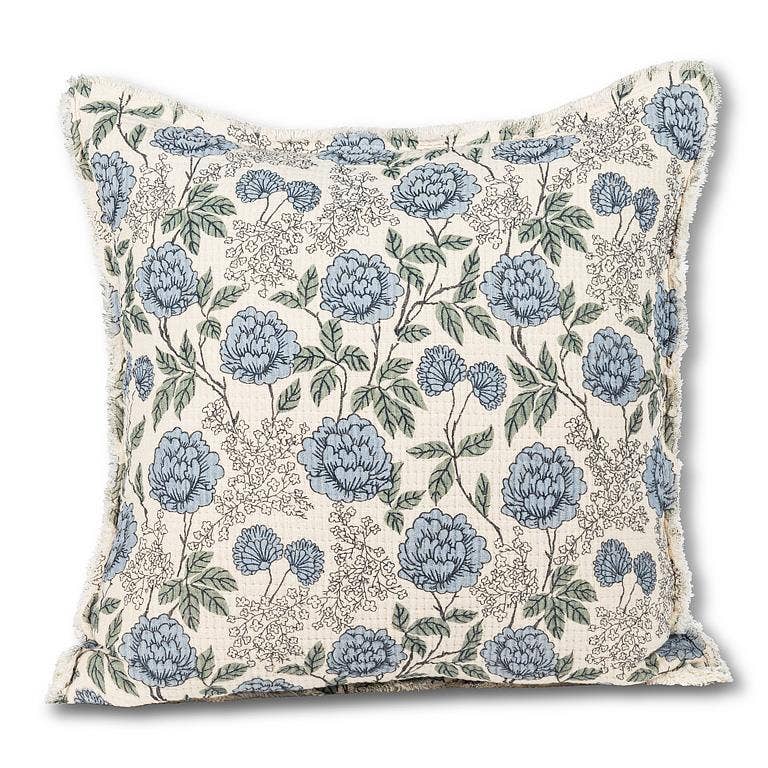 Blue Floral Square Pillow