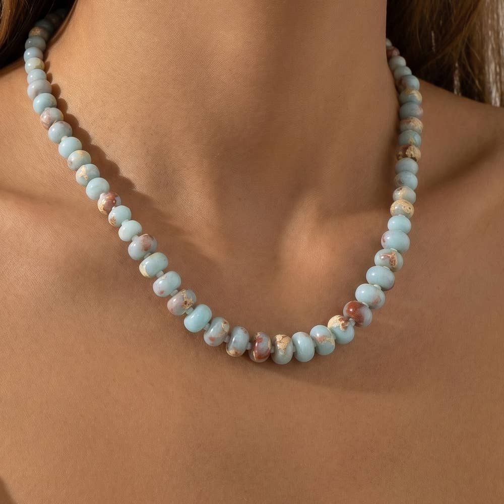 Rondelle Semi Precious Stone Beaded Necklace: AQUA