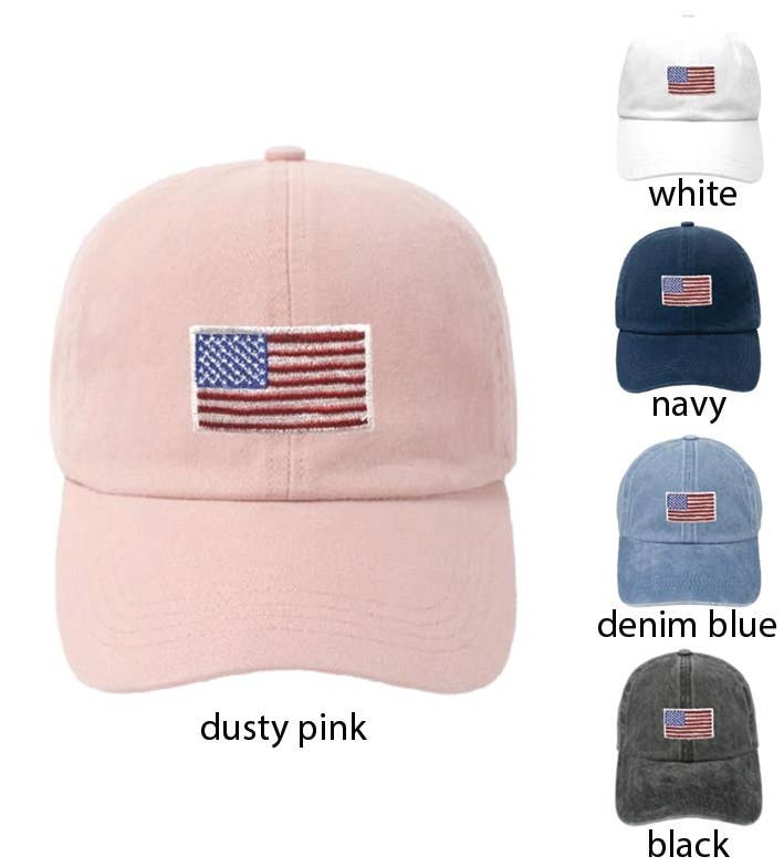 American Flag Embroidery Baseball Cap: Dusty Pink