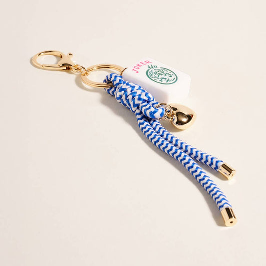 Mahjong Tile Heart Charm Knot Strap Drop Keychain Bag Charm: Blue