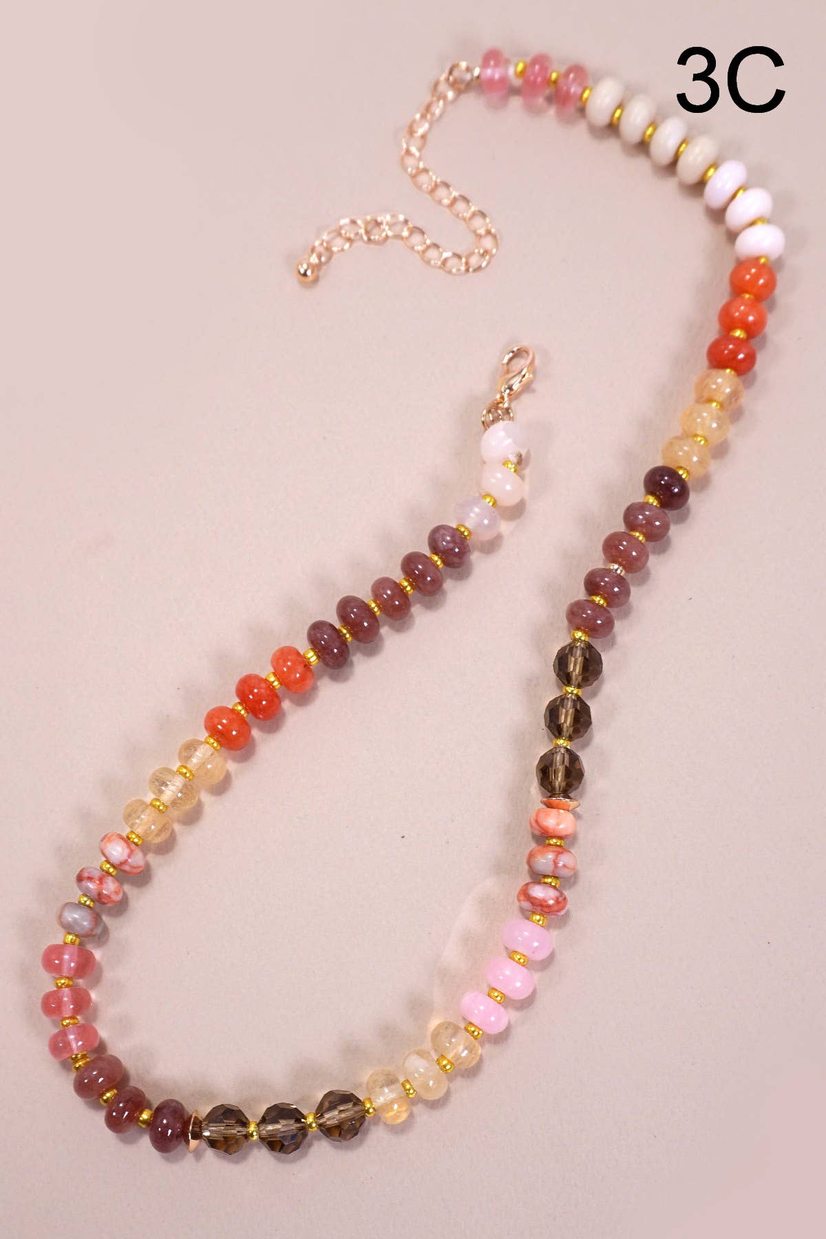 Natural Agate Glass Semi Precious Bead Necklace | 3C