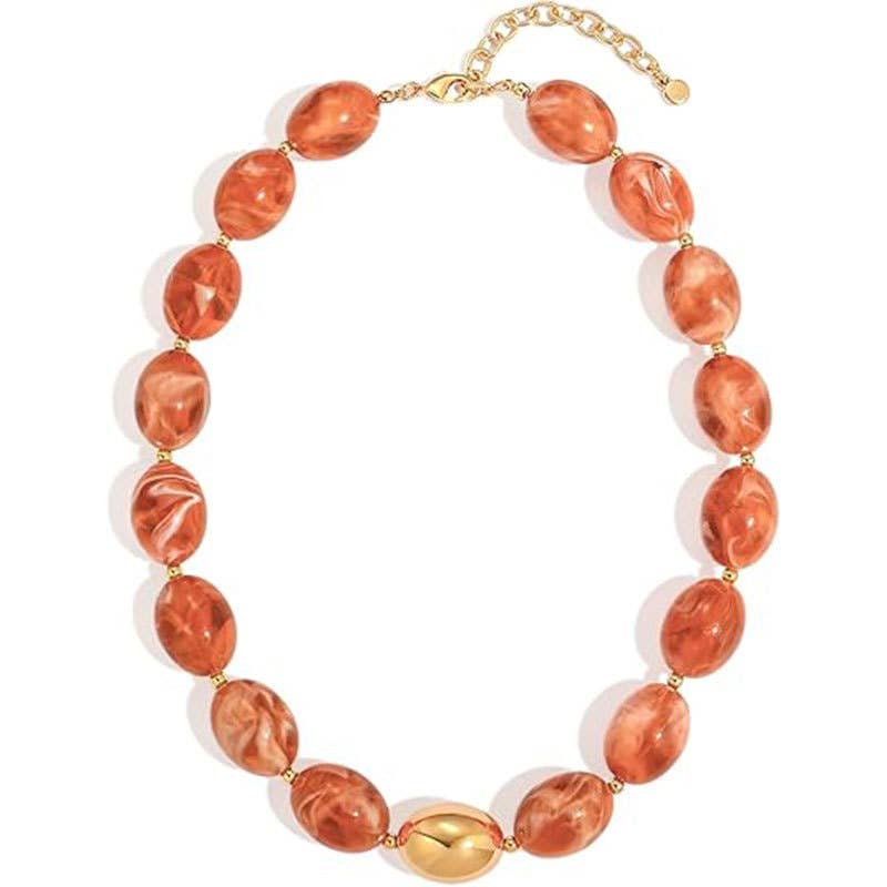 Oval Resin Bead Choker Necklace Beach Vacation Style: Orange / M
