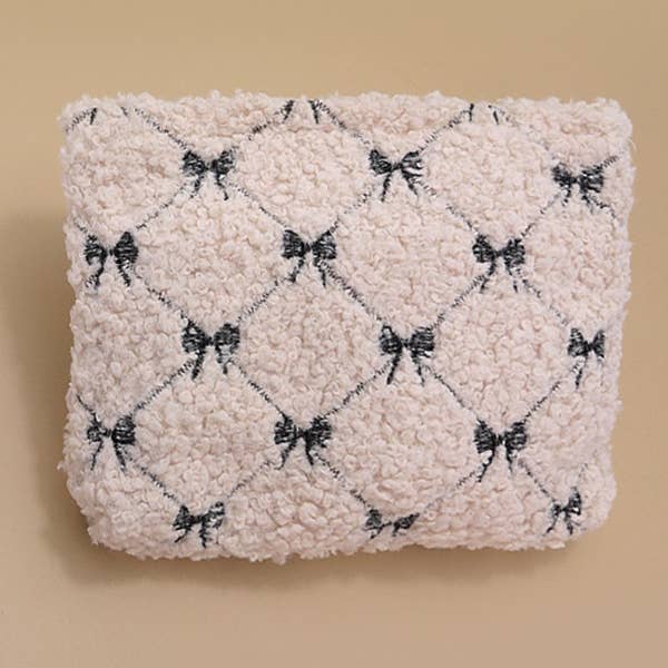 Bow Soft Lamb Wool Cosmetic Pouch Bag | Bow