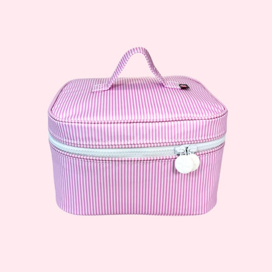 Pink Preppy Stripe Train Case-Wipeable
