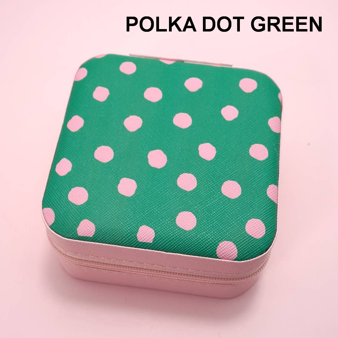 Designed Jewelry Organizer Travel Box Case | Polka Dot Green