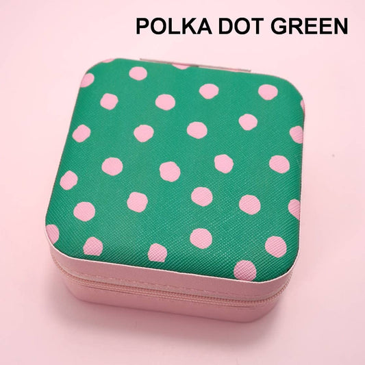 Designed Jewelry Organizer Travel Box Case | Polka Dot Green