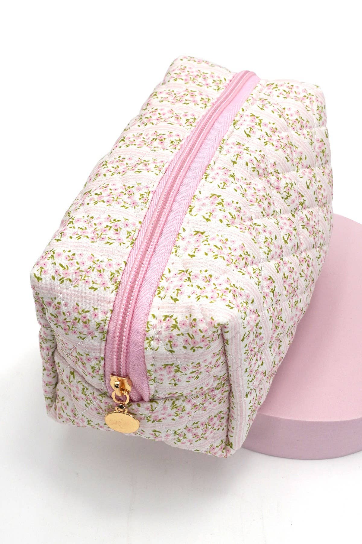 Floral Quilted Cotton Ditsy Cosmetic Pouch Bag | Pink