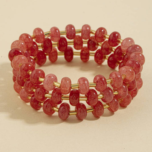 Marbled Stone Stretch Beaded Bracelet: GDPNK
