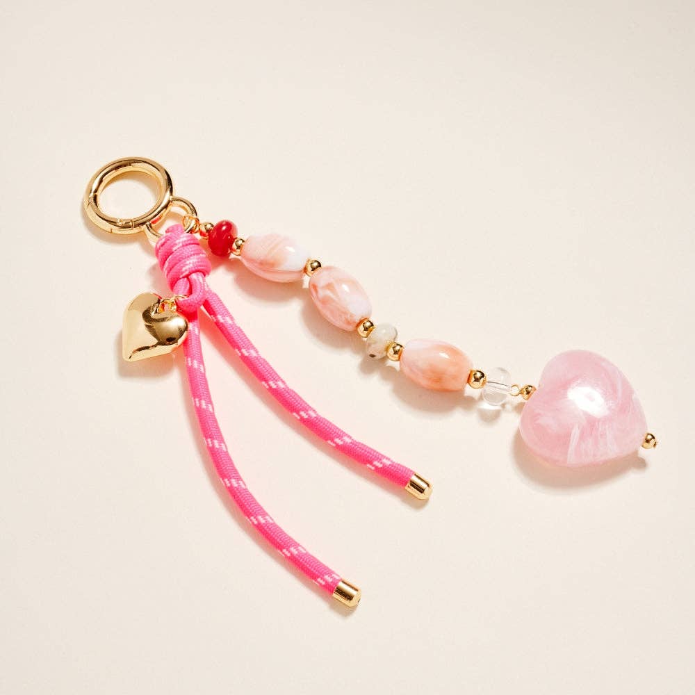 8 Inch Marbled Bead Heart Rope Keychain Bag Charm: Pink / ONE