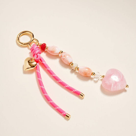 8 Inch Marbled Bead Heart Rope Keychain Bag Charm: Pink / ONE