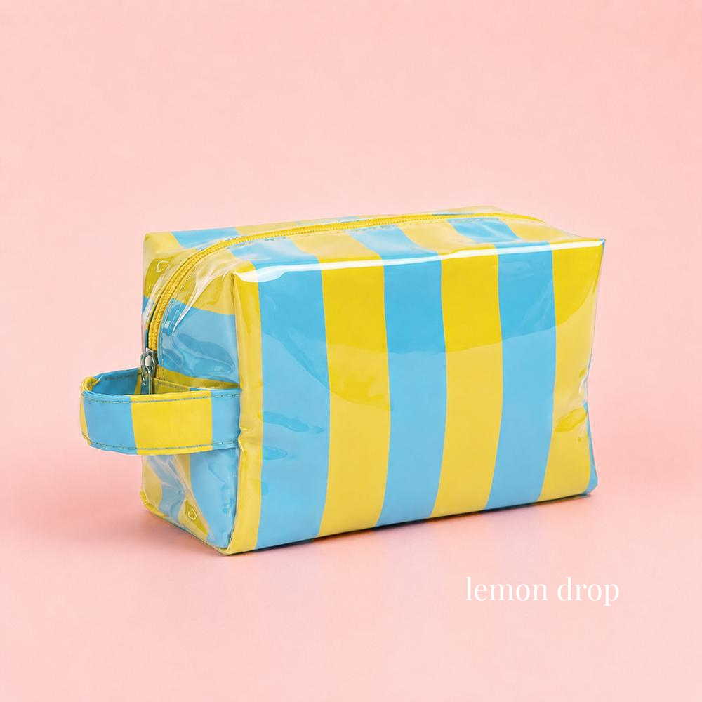 Retro Jelly Stripe Makeup Pouches: Lemon Drop