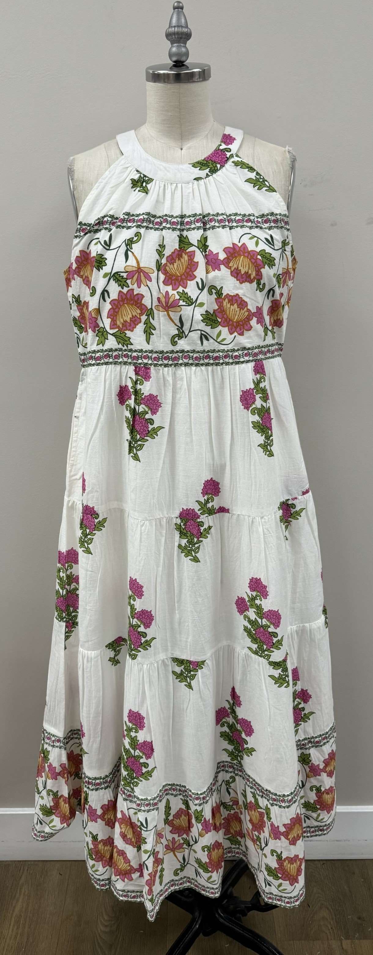 Halter Floral Print Maxi Dress in Cream