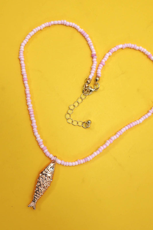 18k Stainless Steel Tarnish Free Fish Necklace | Pink