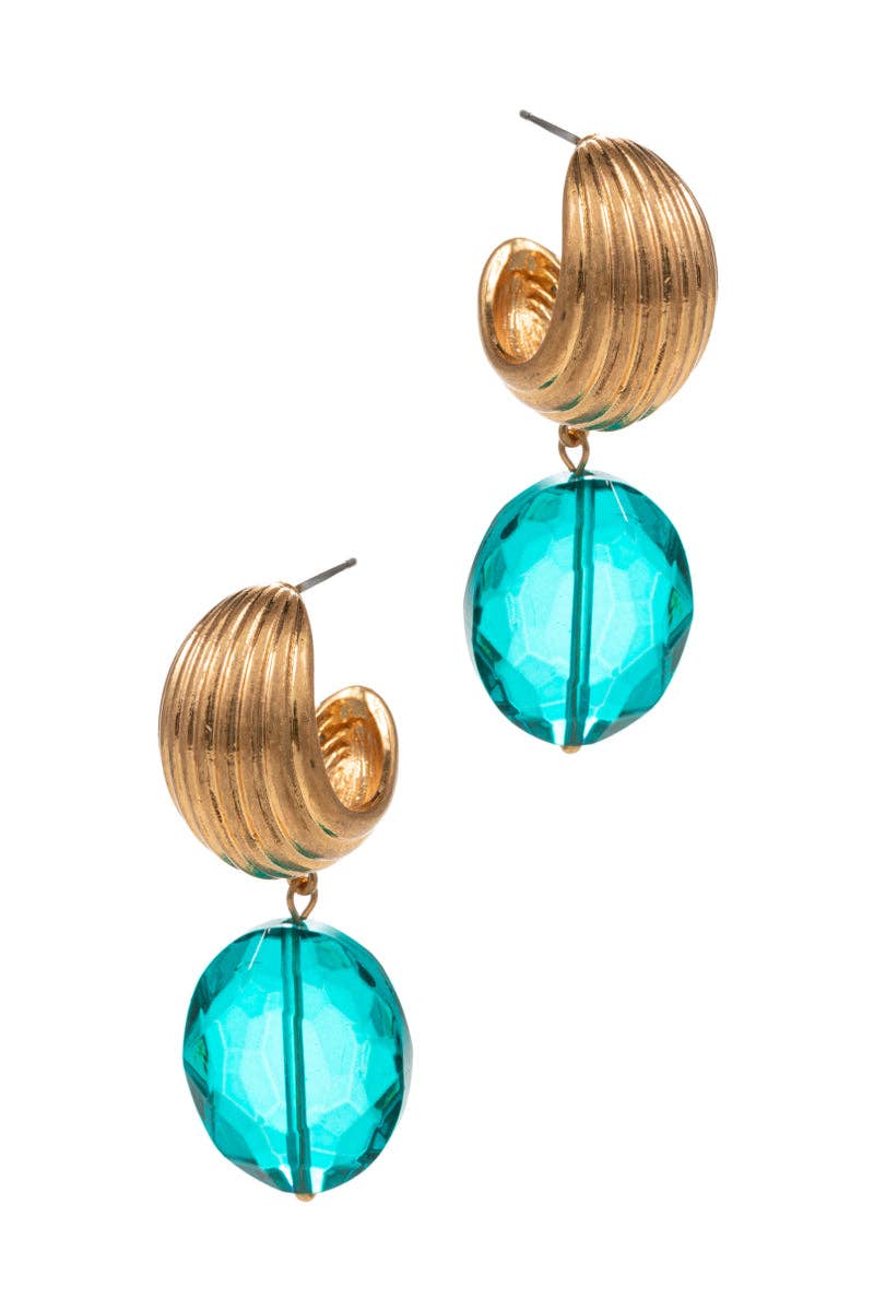 Round Shaped Glass Hoop Earrings: GRN / ONE