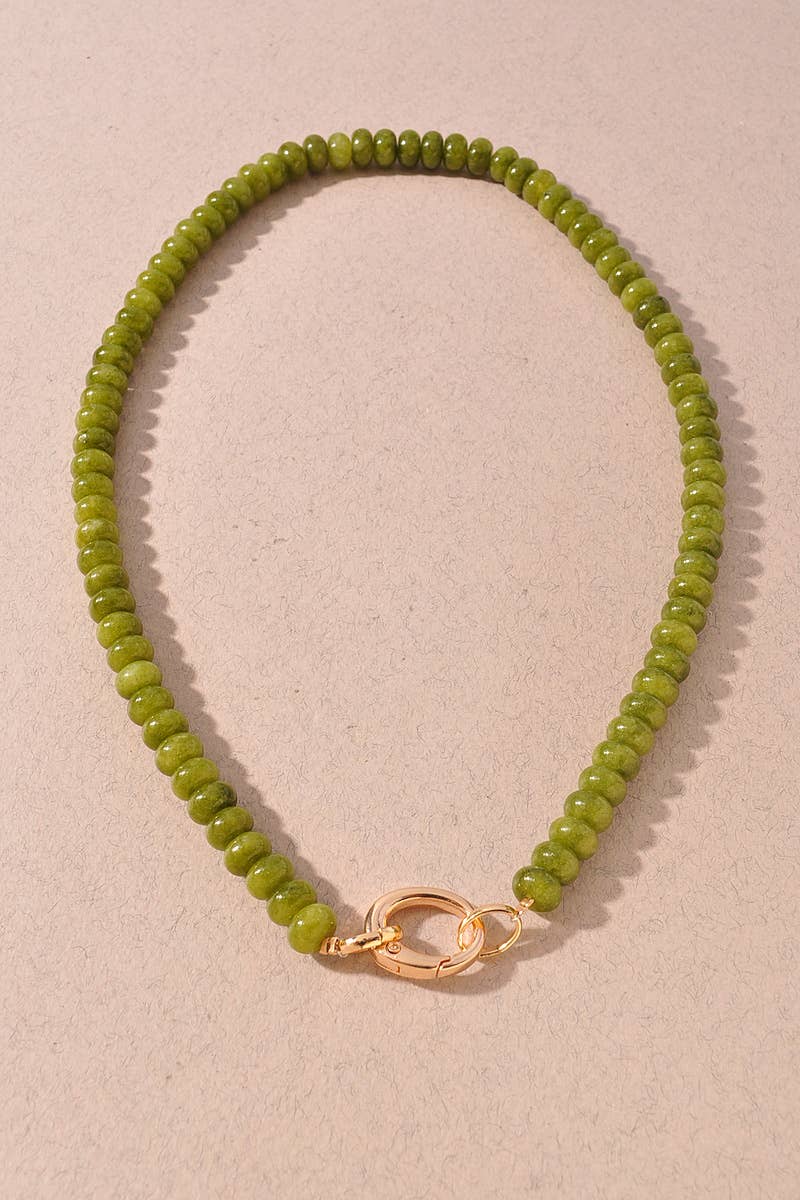 Color Beaded Toggle Clasp Necklace: Olive