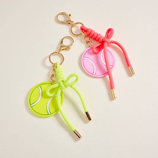 7 Inch Leather Tennis Ball Patch Cord Keychain Bag Charm: Pink / ONE