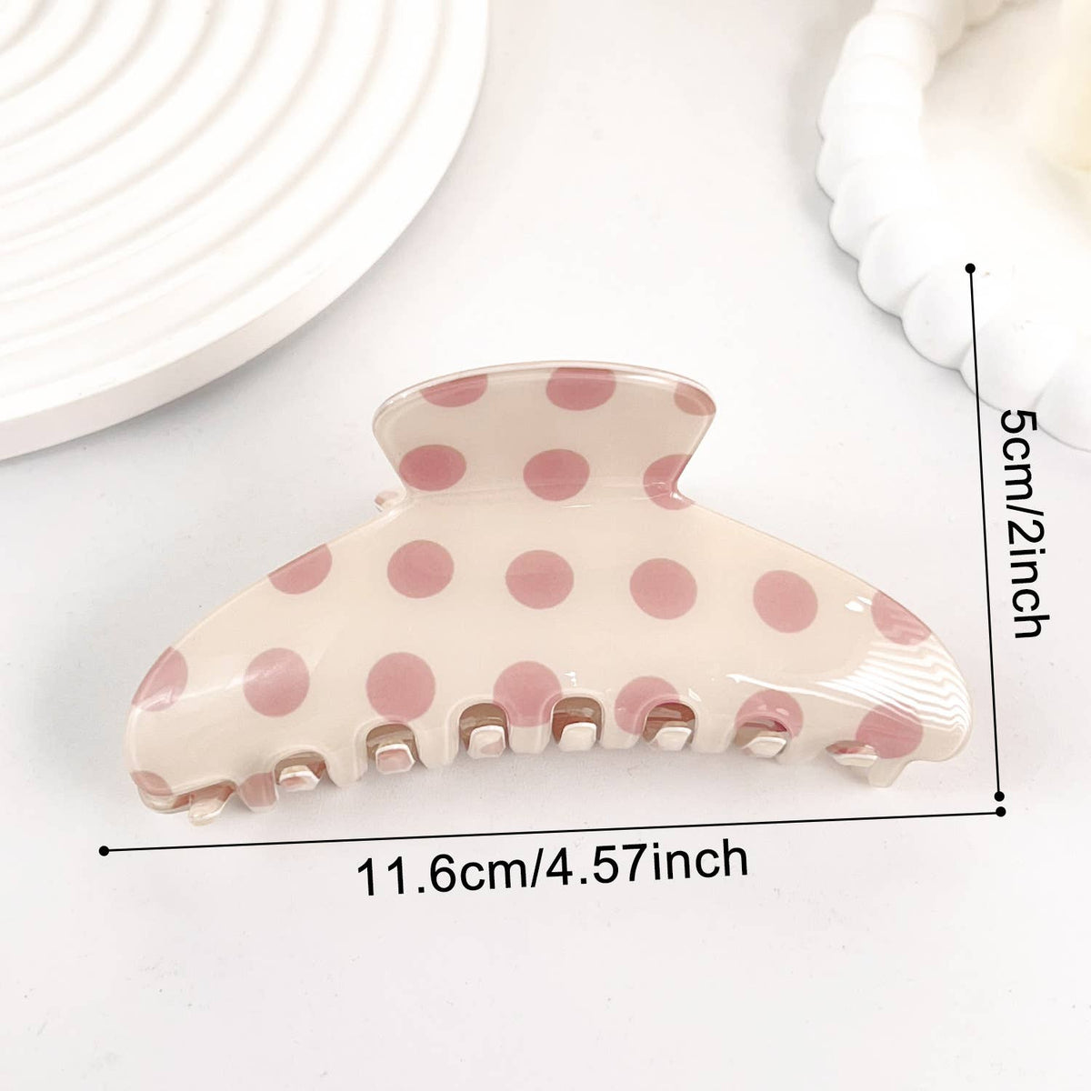 Colorful Polka Dot Curved Hair Claw Clip: Pink / M