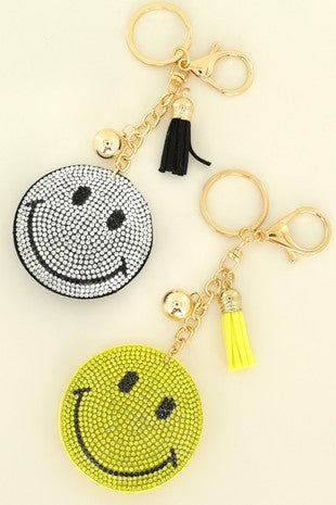 Smiley Face Crystal Rhinestone Fringe Keychain