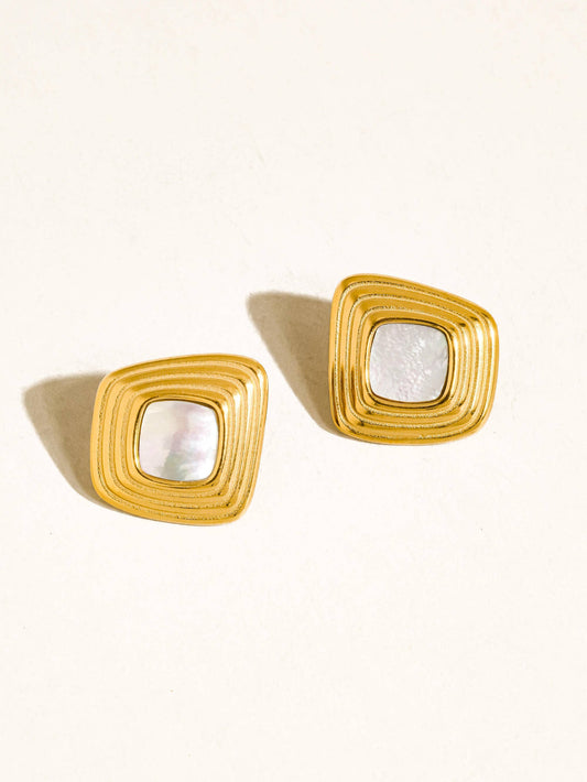Solenne 18K Gold Non-Tarnish Enamel Square Earrings: White