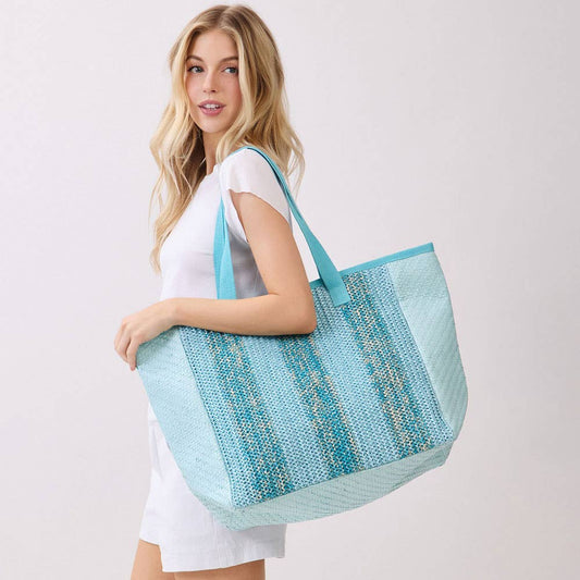 Nautical Stripe Tote Bag: Aqua