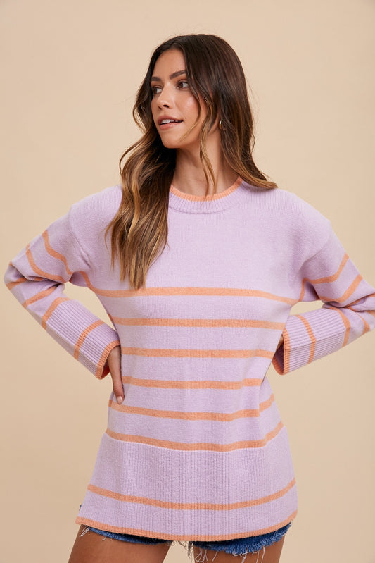 Loose Fit Stripe Block Sweater Top in Lilac/Melon