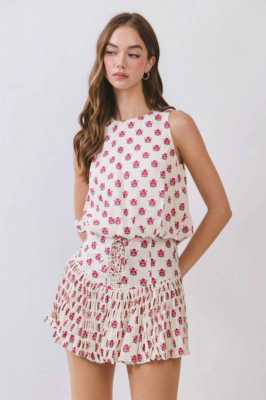 Floral Print Sleeveless Bubble Hem Top