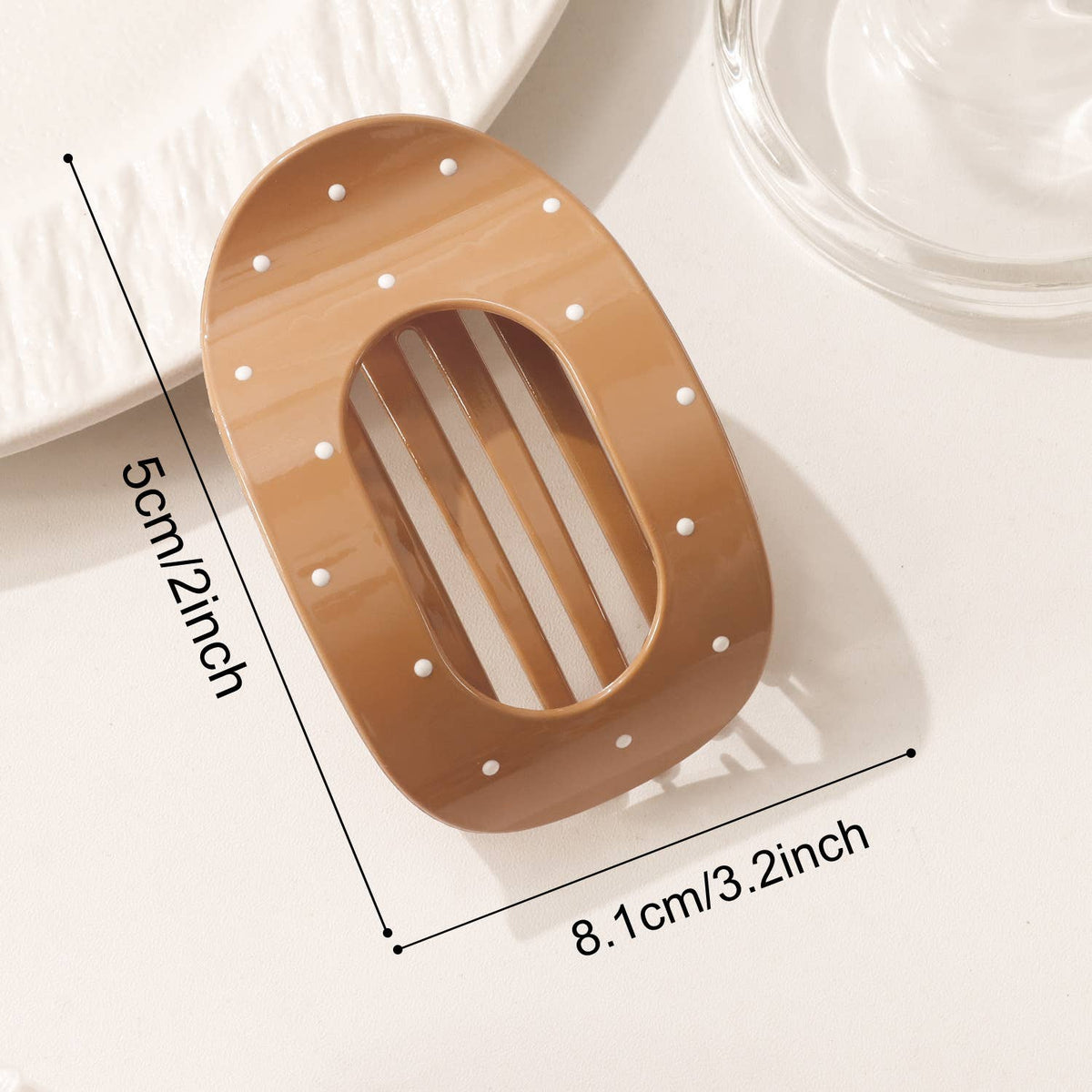 Minimalist Polka Dot Oval Hollow Out Hair Claw Clip: Brown / M