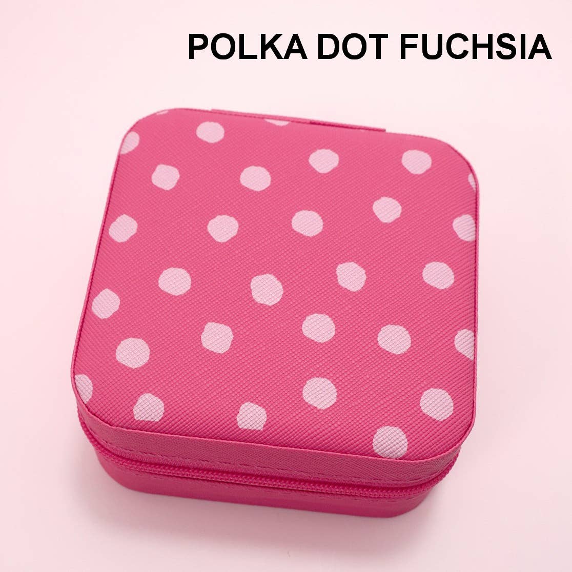 Designed Jewelry Organizer Travel Box Case | Polka Dot Fuchsia