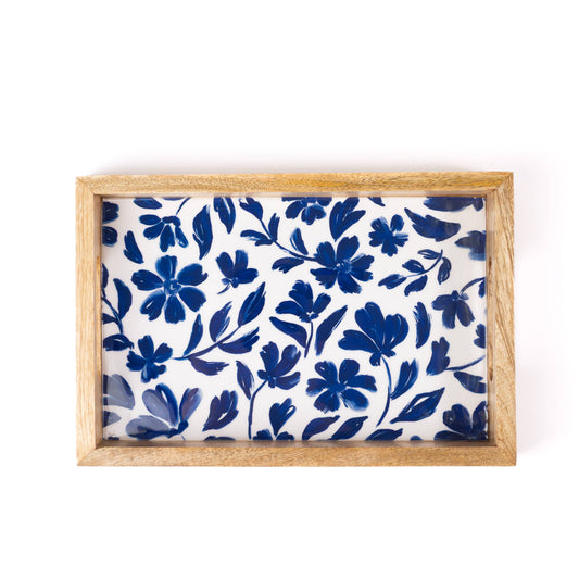 Porcelain Floral Mango Wood Tray